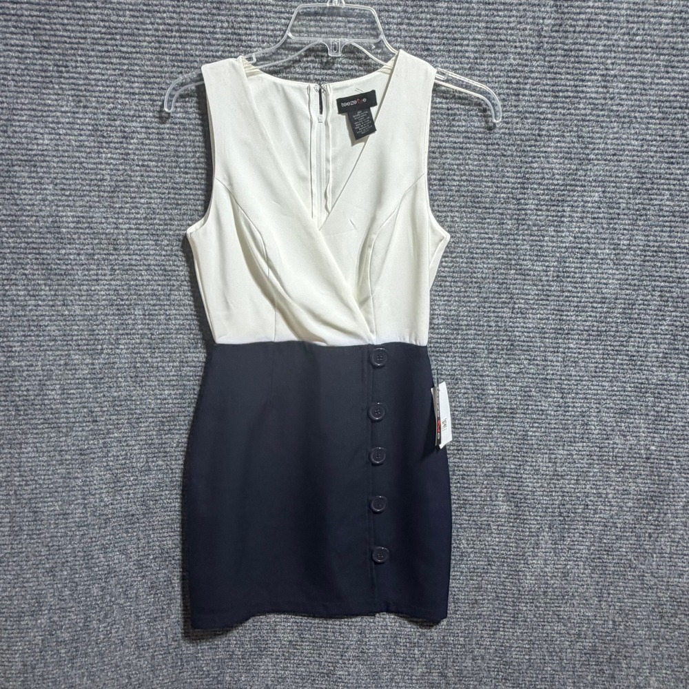 NWT Teeze Me Womens Colorblock Surplice Mini Dress White‎ Navy Blue Size 1/2